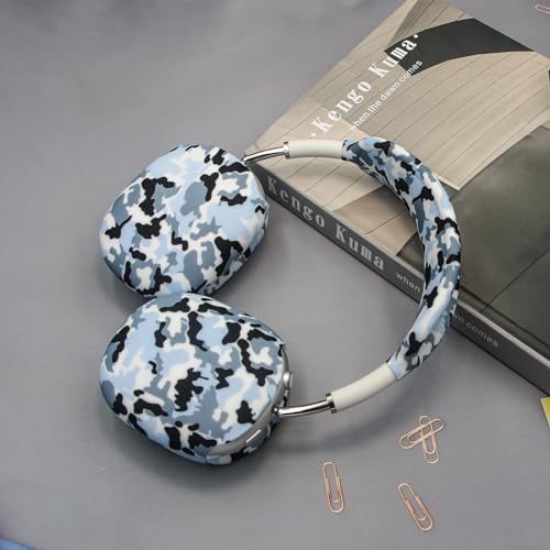 4 in 1 Silicone Case Cover Compatible with Apple Airpods Max 2/1 Headphones(2026/2024/2020), Printed Ear Pad Case Cover Ear Cups Cover and Headband Cover Headband Pad Accessories (Camouflage Blue) - color: Camouflage Blue
