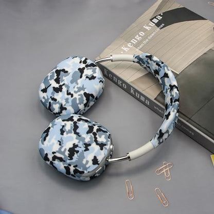 4 in 1 Silicone Case Cover Compatible with Apple Airpods Max 2/1 Headphones(2026/2024/2020), Printed Ear Pad Case Cover Ear Cups Cover and Headband Cover Headband Pad Accessories (Camouflage Blue) - color: Camouflage Blue