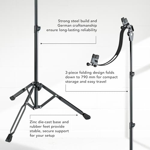 K&M Konig & Meyer 14760.000.55 Performer Electric Guitar Stand - Heavy Duty 2-way Height Adjustment - Felt-lined Instrument Support Arm Folding Guitar Stand Design - For Adult / Young Musicians