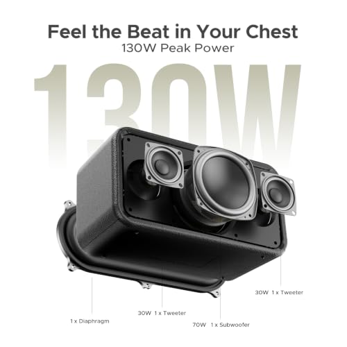 Field Rush Portable Speakers, 130W Peak Wireless Speaker with 2.1 Stereo Sound, Big Sound and Deep Bass, 28H Playtime Outdoor Speaker, IP67 Waterproof, TWS Pairing EQ Modes for Home/Party/Beach Black - color: Black