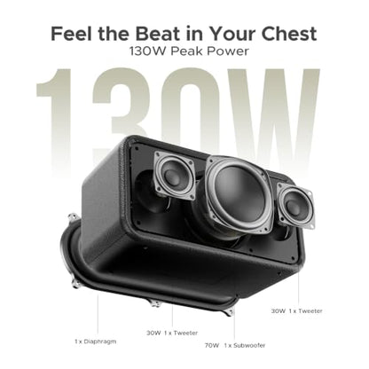 Field Rush Portable Speakers, 130W Peak Wireless Speaker with 2.1 Stereo Sound, Big Sound and Deep Bass, 28H Playtime Outdoor Speaker, IP67 Waterproof, TWS Pairing EQ Modes for Home/Party/Beach Black - color: Black