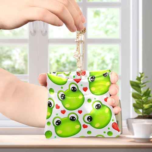 Leather Waterproof Portable No Zipper Purse, Coin Pocket Pouch Change Holder, Small Storage Bag for Men Women Headset Credit Card ID Key Lipstick, (Cute Green Frogs)