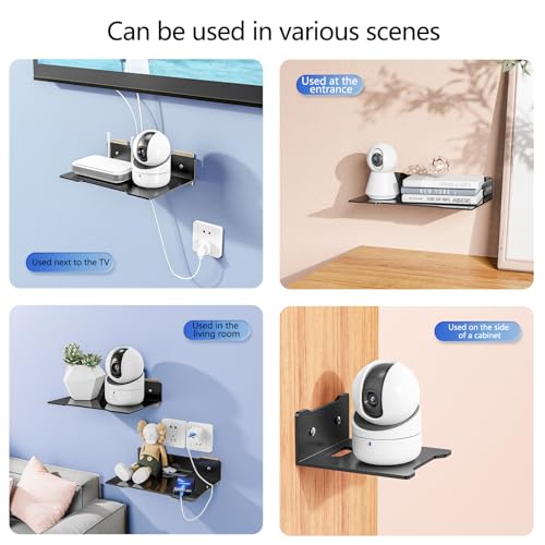 Heavy Duty Floating Shelves, Drillable No Drill Metal Wall Mount Shelves with Cable Access - Carbon Steel Bracket for Projector, Router, Camera, Living Room Office (Large) - size: Large