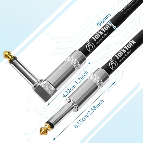 Guitar Cable 15ft 2-Pack, Tweed Cloth Braided Instrument Cable, TS 1/4 Inch Angled to Straight, for Electric Guitar/Bass/Amp, Black - color: Black, size: 15ft