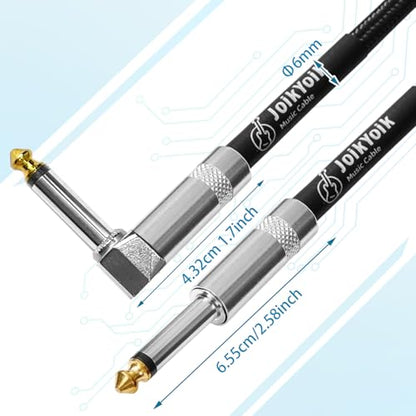 Guitar Cable 15ft 2-Pack, Tweed Cloth Braided Instrument Cable, TS 1/4 Inch Angled to Straight, for Electric Guitar/Bass/Amp, Black - color: Black, size: 15ft