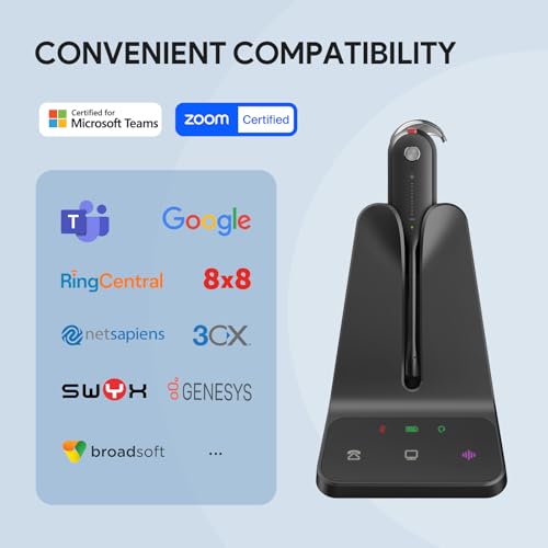 Yealink Wireless DECT Headset WH63 E2,Single Ear (Mono) Convertible Headset | Zoom Teams Certified,3 Wearing Styles,Office Wireless Headset For Work,Connects to Desk Phone&Computer,Noise Canceling Mic - color: UC