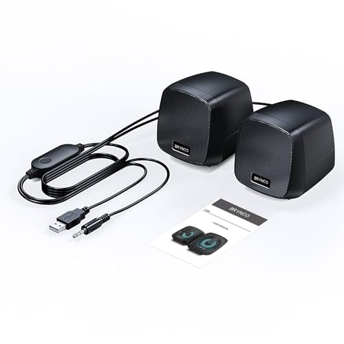 Computer Speakers for Desktop PC, 2.0 Stereo USB-Powered Speakers with 3.5mm AUX, in-Line Volume Control with LED Lights, Compact Plug and Play Speakers for Students, Teens, Monitor, Laptop
