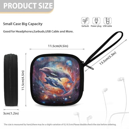Dolphin Planet Universal Headphone Carrying Bag/Portable Soft Headphones Travel Bag/Headset Protection Pouch with A Smooth Zipper Hand Belt - color: Dolphin and Planet