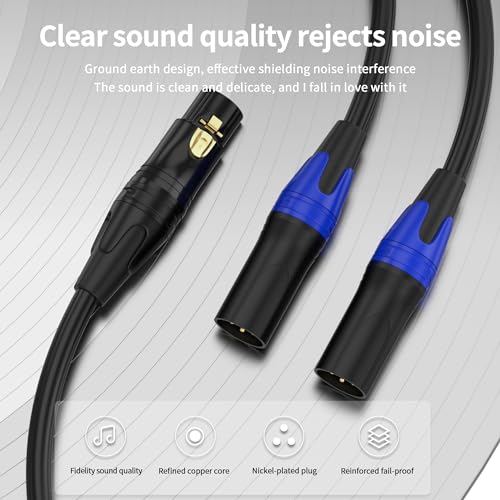 XLR Y Splitter Cable 2 Male to 1 Female, Microphone XLR Breakout Cable Balanced Left and Right Dual Male to Single Female, for Mixer/Speaker/MIC, 3.3FT-2Pack - size: 6.6FT, style: 1 Female to 2 Male