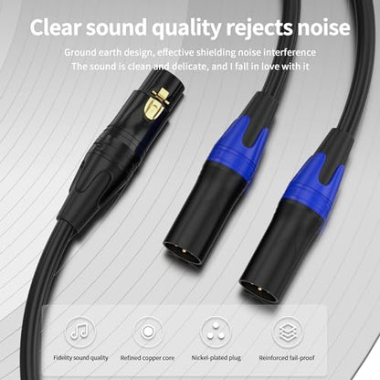 XLR Y Splitter Cable 2 Male to 1 Female, Microphone XLR Breakout Cable Balanced Left and Right Dual Male to Single Female, for Mixer/Speaker/MIC, 10FT-2Pack - size: 10FT, style: 1 Female to 2 Male