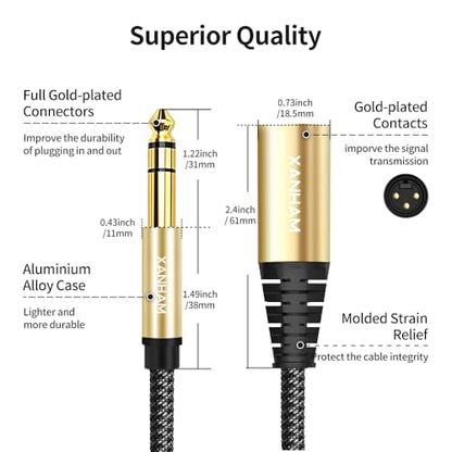 XLR Male to 1/4 Inch(6.35mm) Male 3.3 Feet/1 Meter TRS Balanced Cable XLR to Quarter Inch Jack Patch Cord for Speaker and Microphone - size: 1 m