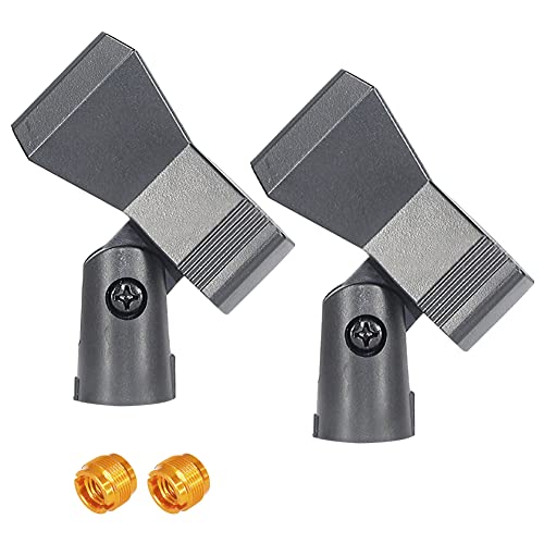 2pcs Microphone Clip, Adjustable Mic Clip Holder for Mic Stand, Mic Holder Clamp for Handheld Microphones(Black)