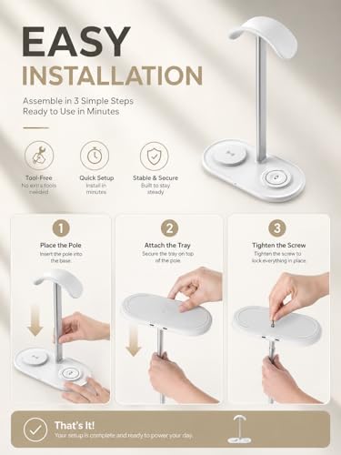 4 in 1 Headphone Stand, Airpod Max Charger Stand with 15W Wireless Charger | Headset Holder for AirPods Max 2/Pro/iWatch/Vision Pro, Charging for iPhone 17/16/15/14/13/12/11/X, Aluminum Alloy Rod, White - color: Cream White