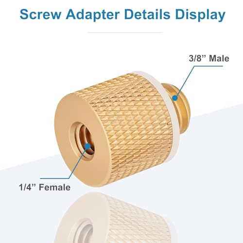 2 Pack Camera Screw Adapter, 3/8"-16 Male to 1/4"-20 Female Screw Thread Adapter Set for Tripod Stand, Microphone Stand, Mic Mount, and Camera Monitor (Brass)