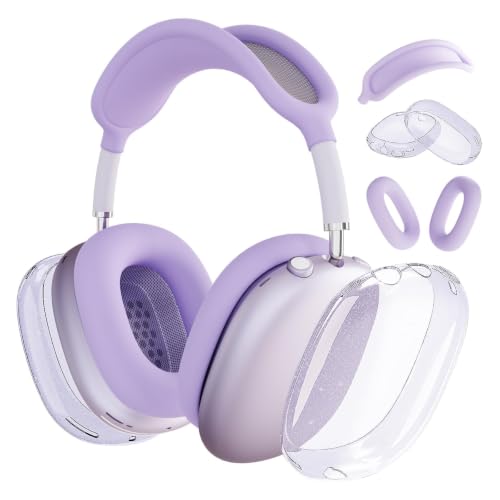 MOLOPPO 3 in 1 Case Cover Compatible with AirPods Max 2/1, Purple Glitter | Anti-scratch Clear Soft TPU Ear Cups /Silicone Ear Pad Case /Headband Cover for AirPods Max, Transparent Accessories for Max - color: B2-Purple Glitter