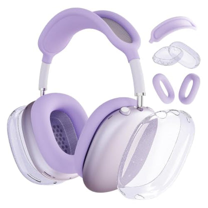 MOLOPPO 3 in 1 Case Cover Compatible with AirPods Max 2/1, Purple Glitter | Anti-scratch Clear Soft TPU Ear Cups /Silicone Ear Pad Case /Headband Cover for AirPods Max, Transparent Accessories for Max - color: B2-Purple Glitter