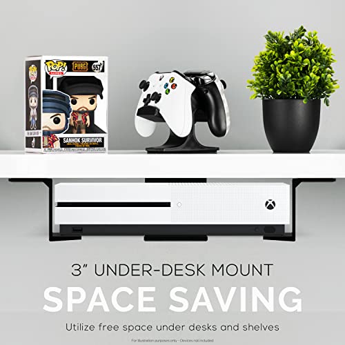 BRAINWAVZ 3” Under Desk Laptop & Device Holder Mount, Adhesive & Screw in, Devices Upto 3" - Small Computers Laptops MacBook Surface Keyboard Routers Modems Cable Box Network Switch & More (Black) - color: Black