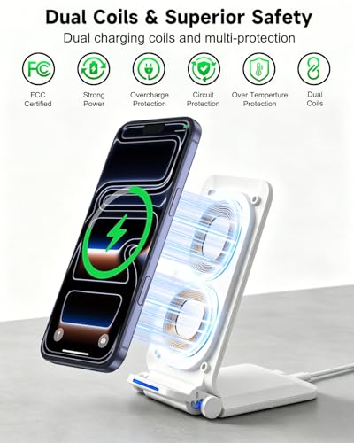 Wireless Charger Stand, Foldable, 15W Fast Wireless Charging Station Compatible with iPhone 17 16 15 14 13 12 Pro Max, Phone Charger Dock for Samsung Galaxy S26 S26+ S25 S24 S23 S22 Note 20 & Android - color: White