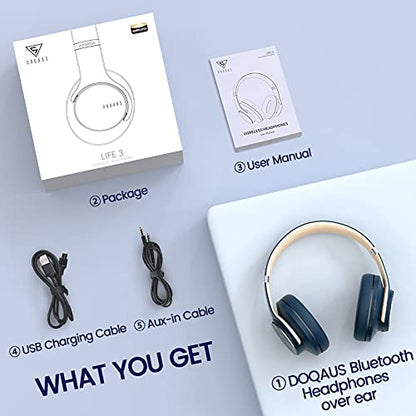 DOQAUS Bluetooth Headphones Over Ear, 90H Playtime, 3EQ Mode, with ENC Mic | Hifi Stereo Sound, Lightweight, Headphones Wireless with Soft Memory Foam Earpads, Deep Bass for Home Office Cellphone PC - color: Navy Blue