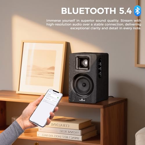 LARKSOUND Active Bookshelf Speakers for Turntable, Powered PC Desktop & TV Audio, Aluminum Horn Tweeter, 4" Woven Glass Fiber Woofer, Built-in Amp, BT/Opt/ARC/AUX/USB, Black - color: Black