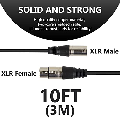GEEKRIA for Creators XLR Male to XLR Female Microphone Cable 10FT / 3M, Compatible with AKG P120, C214, P220, C414 XLS, C414 XLII, 170, P420, C 451 B, D5S, D7, Balanced Mic Cord (Black)