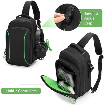 PGmoon Sling Carrying Case Compatible with Xbox Series S Game Console | Storage Travel Bag for Wireless Controllers and More Accessories (Patent Design)
