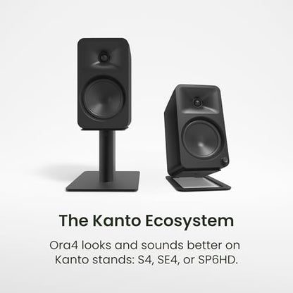 Kanto ORA4 140W Powered Reference Speakers with Bluetooth 5.0 and USB-C Input | 4” Woofers with Deep Bass Extension | Bi-Amplified | 80 Hz Automatic Crossover | Reference Quality Sound | Pair | Cream - color: Cream, size: 4" Woofer - 140 Watts