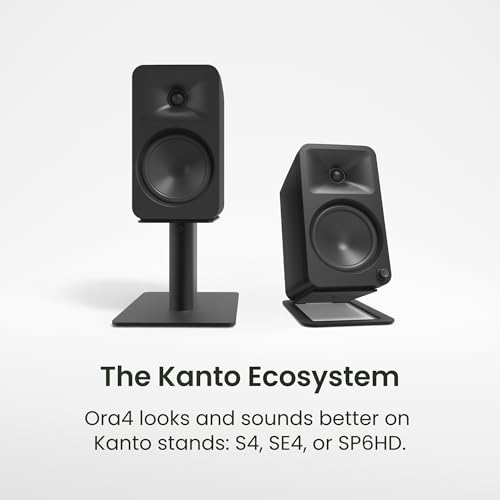 Kanto ORA4 140W Powered Reference Speakers with Bluetooth 5.0 and USB-C Input | 4” Woofers with Deep Bass Extension | Bi-Amplified | 80 Hz Automatic Crossover | Reference Quality Sound | Pair | Red - color: Red, size: 4" Woofer - 140 Watts