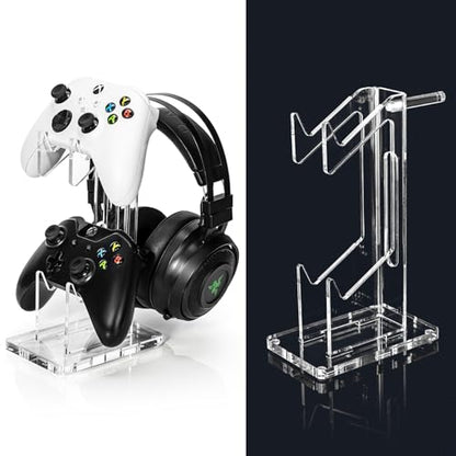 OAPRIRE Headset and Controller Stand, Space-Saving 2 Tier Game Controller Holder, Acrylic Controller and Headset Stand for Desktop, Universal Design Compatible with PS5/PS4/Xbox/Switch (Crystal Clear) - color: Clear, size: 2 Tier-without lights