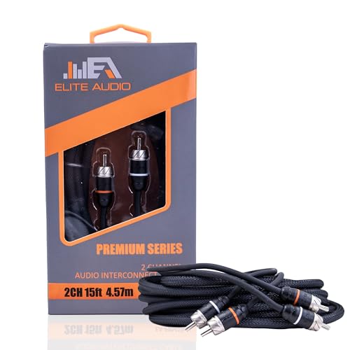 Premium Series 15ft. 2-Channel Car Audio RCA Cable – Double Shielded, Oxygen Free Copper, Noise Reducing Audio Cable for Amplifiers, Subwoofers, Speakers, and Processors – PRM15 - size: 15' (ft), style: 2-Channel