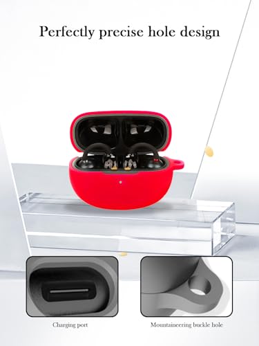 Case for EarFun Clip Wireless Open Earbuds,Soft Protective,Shockproof, BOVUGAC Silicone Case Cover with Keychain & Cleaning Kit & Lanyard-Red - color: Red