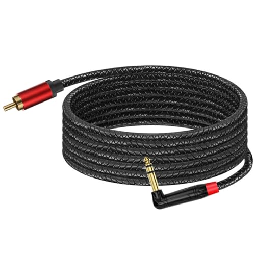 Angled 6.35mm to RCA Cable, 90 Degree 1/4 inch TRS to RCA Male Cable Cord,Gold-Plated Connectors, Compatible with Speakers, Amplifiers, Mixers (10FT)