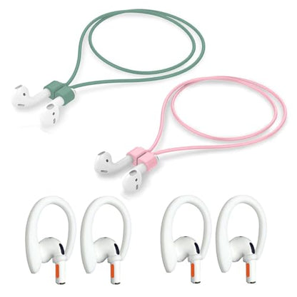 Magnetic Anti-Lost Straps Compatible with AirPods 1st to 4th Generation and AirPods Pro 1st to 4th Generation, with 2 Additional Pairs of Ear Hooks (Green Pink) - color: Green Pink