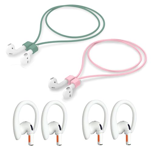 Magnetic Anti-Lost Straps Compatible with AirPods 1st to 4th Generation and AirPods Pro 1st to 4th Generation, with 2 Additional Pairs of Ear Hooks (Green Pink) - color: Green Pink