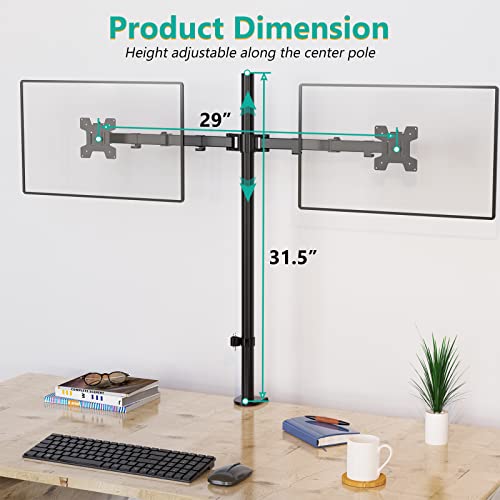 WALI Extra Tall Dual LCD Monitor Fully Adjustable Desk Mount Fits 2 Screens up to 27 inch, 22 lbs. Weight Capacity per Arm (M002XL), Black - color: Black (Dual), size: 13"-27"