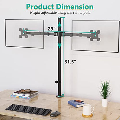 WALI Extra Tall Dual LCD Monitor Fully Adjustable Desk Mount Fits 2 Screens up to 27 inch, 22 lbs. Weight Capacity per Arm (M002XL), Black - color: Black (Dual), size: 13"-27"