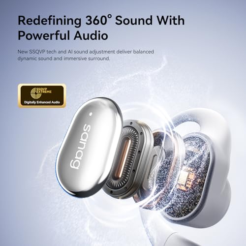 Sanag Open-Ear Wireless Earbuds Bluetooth 5.4 with Secure Earhooks - 56H Playtime, HiFi Deep Bass, Clear Calls, IPX4 Waterproof, Sports Running Workout Earphones with APP Control, Black (C16S-White)
