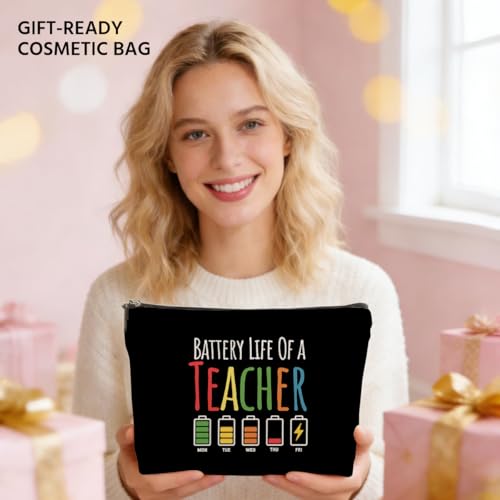 JIUWEIHU Teacher Appreciation Gifts Makeup Bag, Funny Teacher Cosmetic Bags | Travel Organizer Bag Zipper Pouch, Sister Christmas Birthday Teachers Gifts for Women Sister Mom Friend Colleague - color: Multicolor 0055