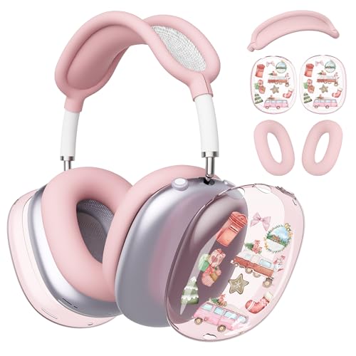 for AirPods Max Headphones Christmas Ear Covers for AirPods Max 2 | Cute Bus Clear Ear Cups Cover | Pink Silicone Ear Pad Case Headband Cover for Apple AirPods Max 2/1 (2026/2024/2020) - color: Bus/Pink