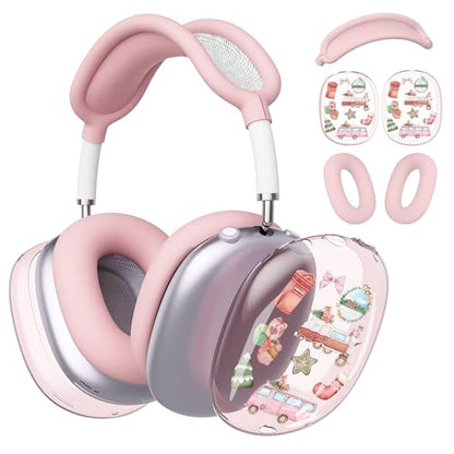 for AirPods Max Headphones Christmas Ear Covers for AirPods Max 2 | Cute Bus Clear Ear Cups Cover | Pink Silicone Ear Pad Case Headband Cover for Apple AirPods Max 2/1 (2026/2024/2020) - color: Bus/Pink