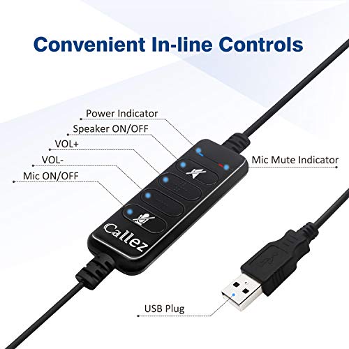Callez USB Headset with Microphone Noise Cancelling & Audio Controls for PC | Stereo Computer Headphones for Laptop Business Skype Zoom UC Lync Softphone Call Center Office, Clearer Voice, Ultra Comfort