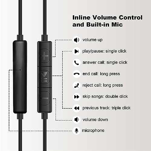 Hmusic Sports Earbuds Wired with Microphone, 3.5 mm Plug Metal Shell Earplugs in-Ear Headphones with Over Ear Hook Earphones for Sports, Running, Workout, Exercising, Gym | Metal Shell Earbuds, with Microphone, Button-Control in-Ear Headphones for Sports,