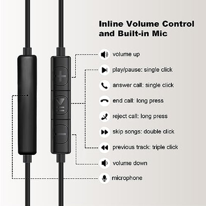 Hmusic Sports Earbuds Wired with Microphone, 3.5 mm Plug Metal Shell Earplugs in-Ear Headphones with Over Ear Hook Earphones for Sports, Running, Workout, Exercising, Gym | Metal Shell Earbuds, with Microphone, Button-Control in-Ear Headphones for Sports,