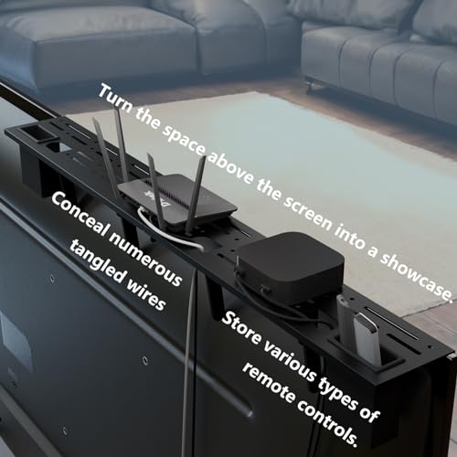 TV Top Shelf, 35.4" Metal Monitor Mount Floating Stand with Storage Boxes,Cable Box Above Screen for Apple TV,Sound Bar,Speaker,Router,Switch,Remote Control,DVD,Tv Accessories