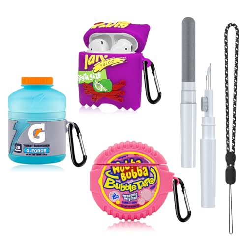 [3-Pack] Case for AirPods 2 Case Cute Funny, 3D Cartoon Food Design Silicone Airpods Case Cover Compatible for AirPods 2&1 with Cleaner Pen (Food Airpod Case)