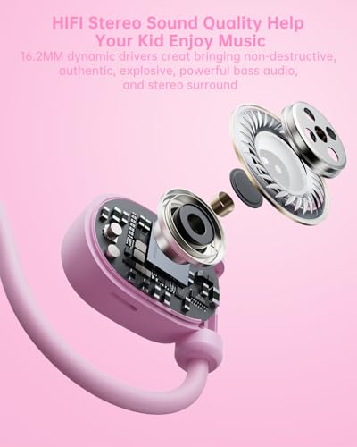 Mehomeli Kid Headphones, Air Conduction Open Ear Headphones, 3.5mm Jack | Ultra-Comfort, Ergonomic and Lightweight Design Perfect for School and Outdoor Activities, Pink - color: Pink