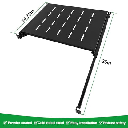 GlobalRack 1U Sliding Shelf,14.75-26" Adjustable, Double-Sided, Soft-Close - size: 250