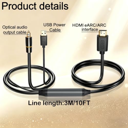 192kHz HDMI eARC to Optical Audio Adapter - 10FT,Not Support CEC - size: 10FT