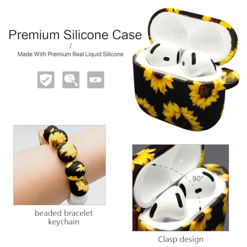 Case Compatible with AirPods 4 Case,Soft Silicone Cover with Bracelet Lanyard and Keychain, Cute Wireless Charging Protective Case for Apple AirPods 4th for Women and Men (Sunflower) - color: Sunflower