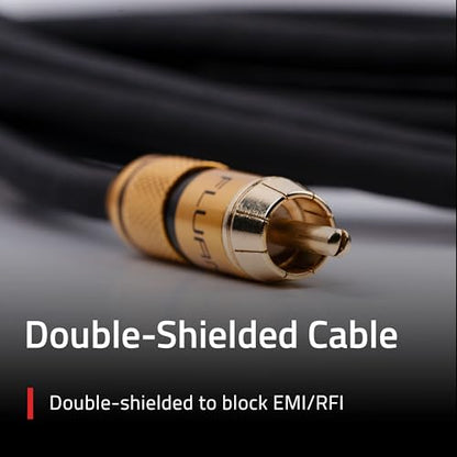 Fluance Premium Grade Subwoofer Cable with Gold-Plated RCA Connectors, High-Performance OFC Cable with Durable Rubber Insulator for Subwoofer, Home Theater, Amplifier - 12 ft